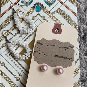 Earring lot—vintage faux pearl & vintage shell